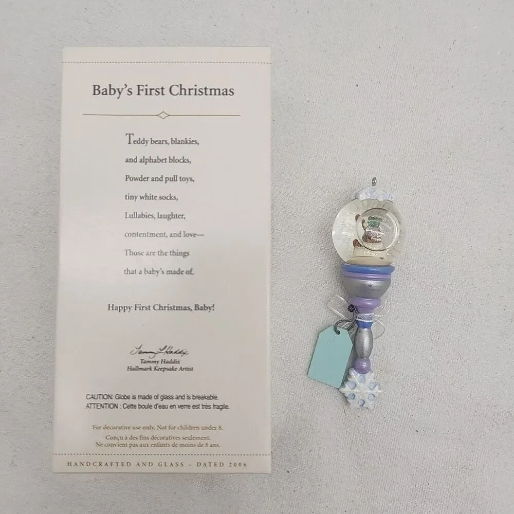 Ornament Hallmark Keepsake Baby’s First Christmas 2006 Teddy Bear Rattle NEW Old